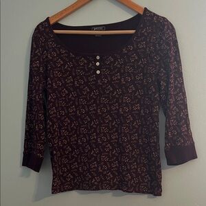 American Living Burgundy Floral Long Sleeve Top 100% Cotton